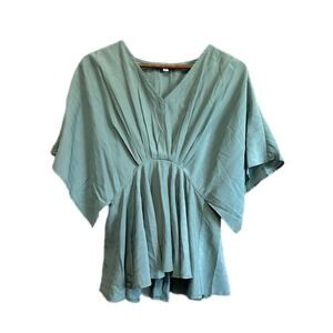 L Love Women's Teal V‎ Neck Dolman Sleeve Peplum Blouse Top Size S